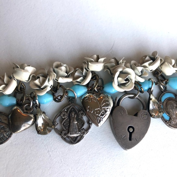 Artisan made Charm Bracelet with Vintage Rosary Findings and Medals - Picture 7 of 9